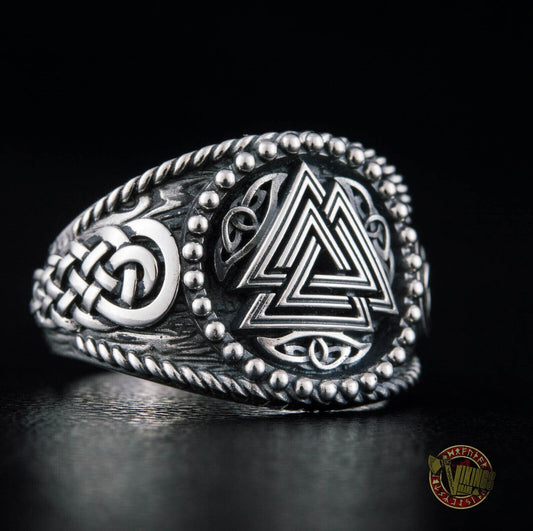 Valknut Symbol with Norse Ornament Sterling Silver Scandinavian Viking Jewelry