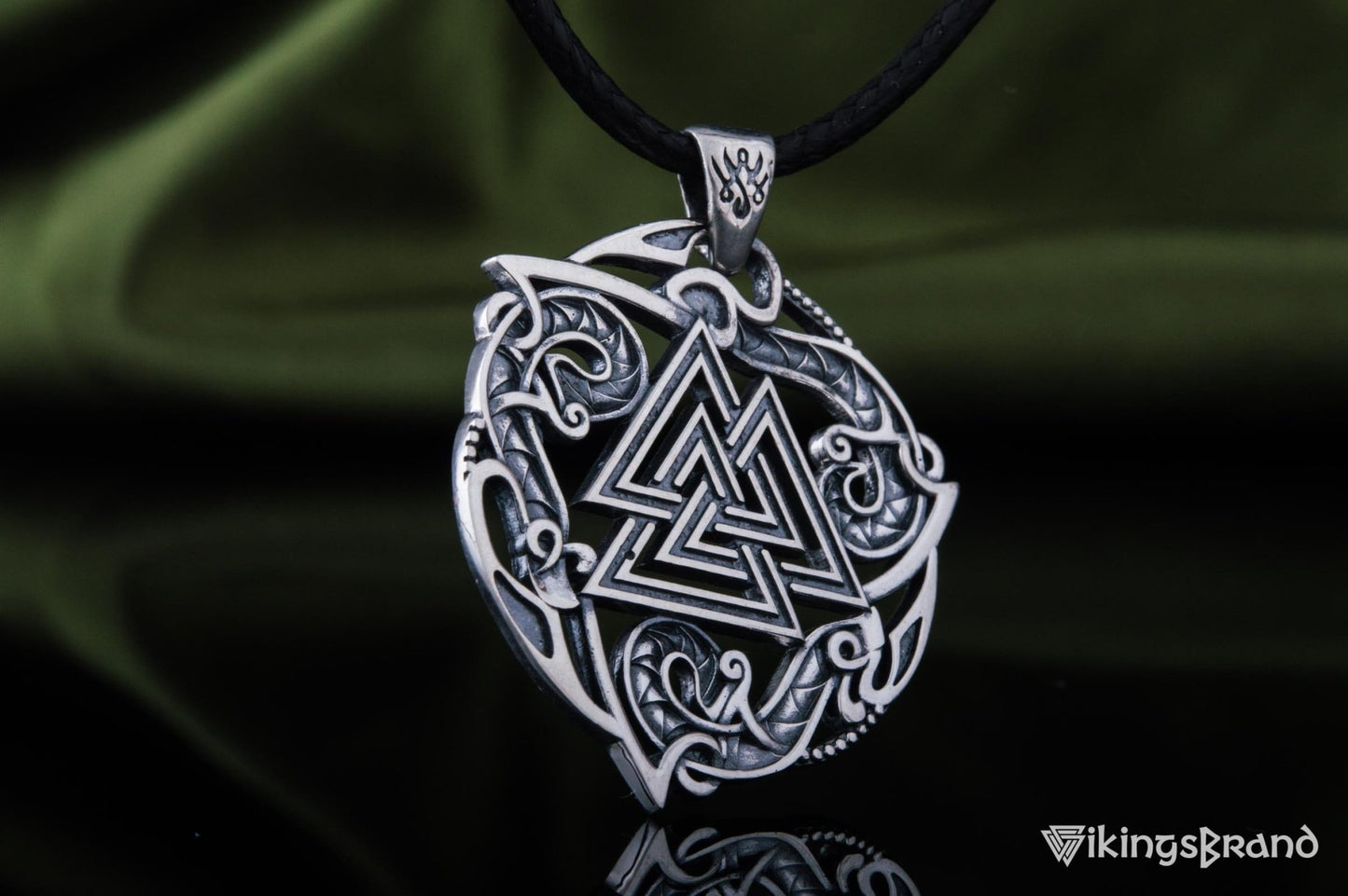 Valknut Viking Symbol Pendant with Ornament Sterling Silver Norse Jewelry