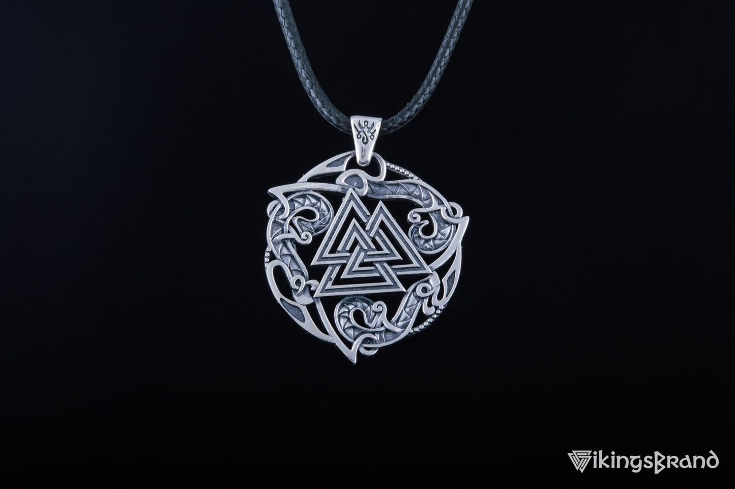 Valknut Viking Symbol Pendant with Ornament Sterling Silver Norse Jewelry