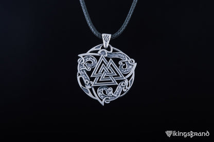 Valknut Viking Symbol Pendant with Ornament Sterling Silver Norse Jewelry