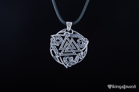 Valknut Viking Symbol Pendant with Ornament Sterling Silver Norse Jewelry