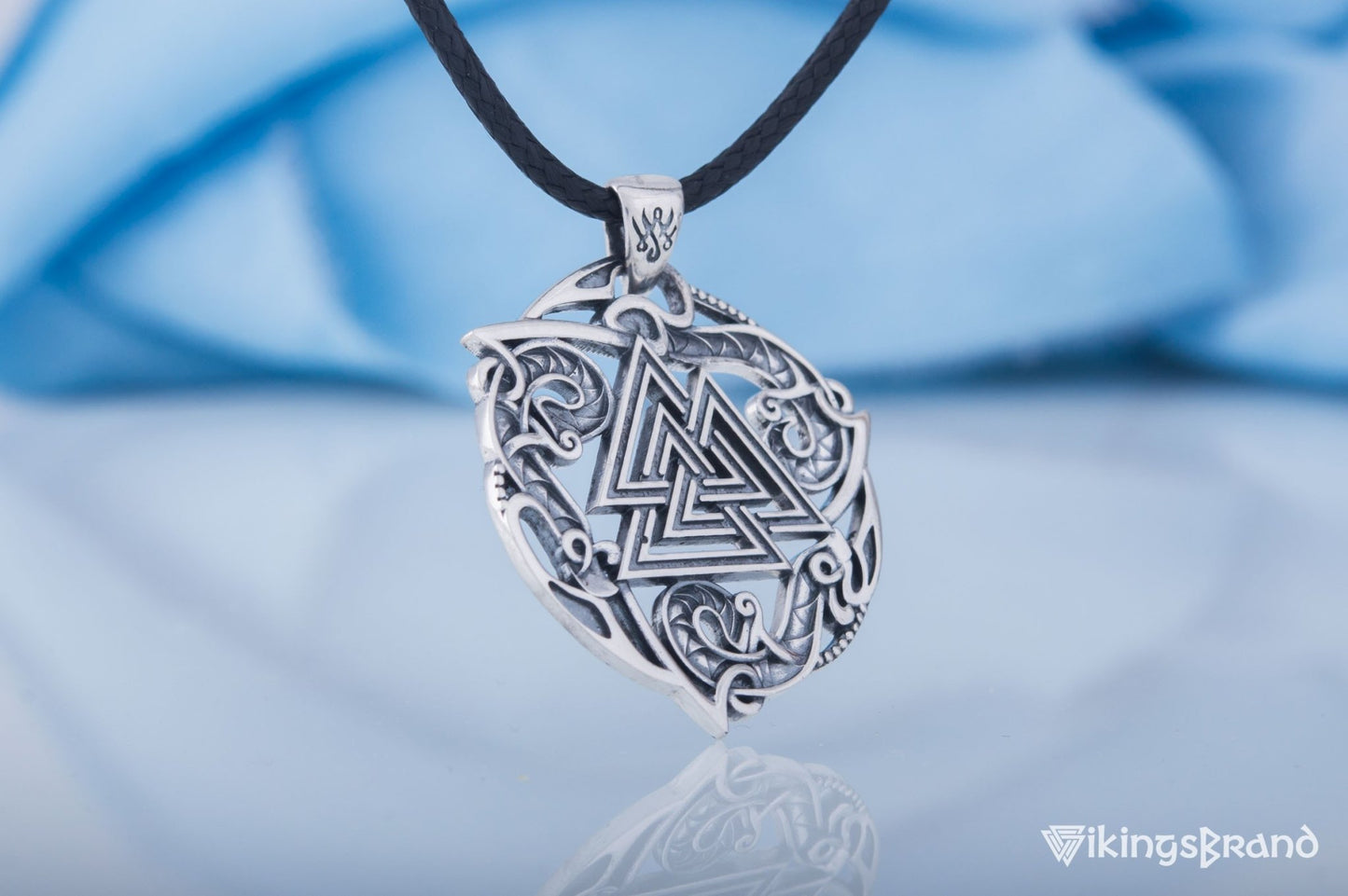Valknut Viking Symbol Pendant with Ornament Sterling Silver Norse Jewelry