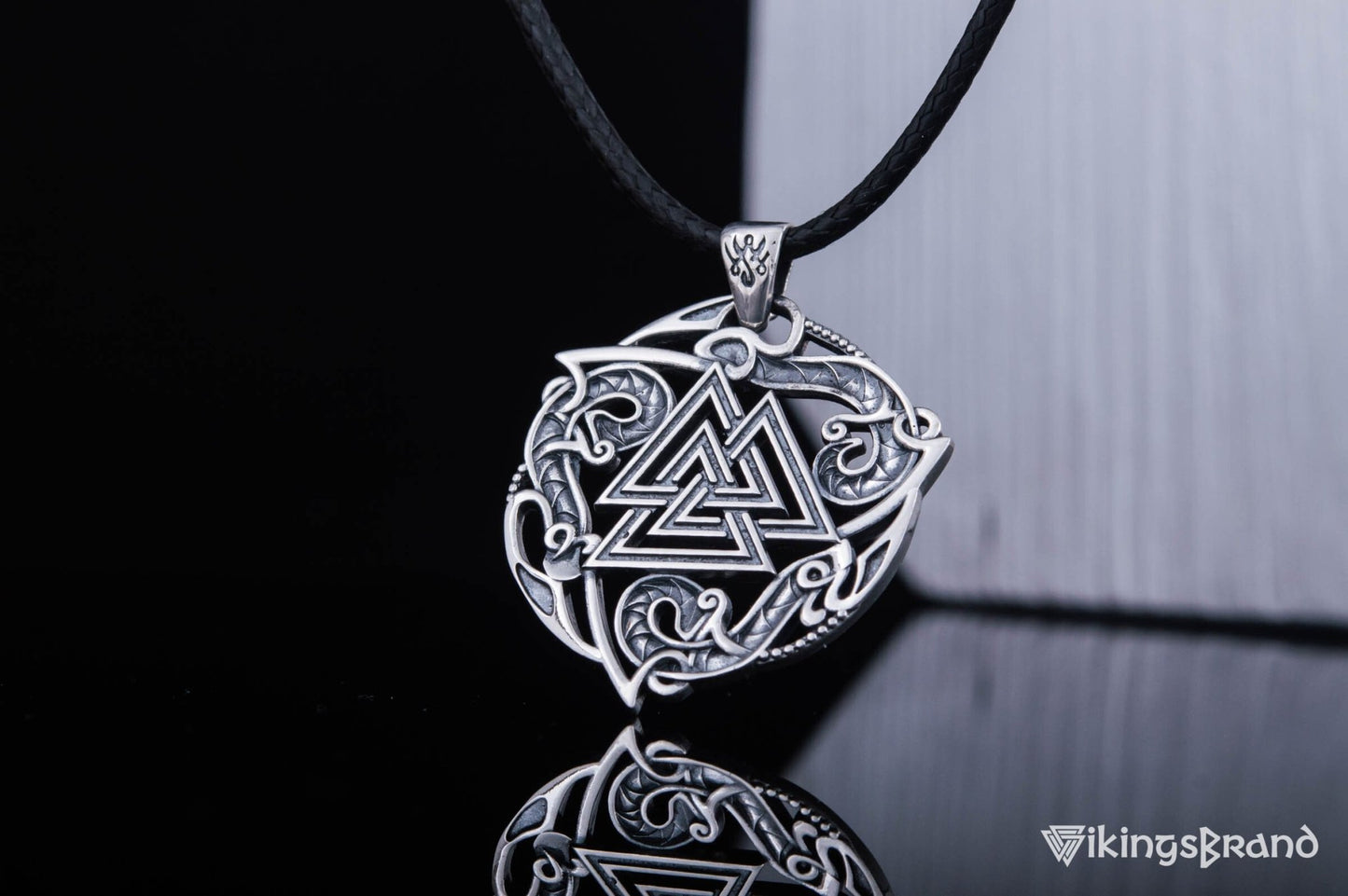 Valknut Viking Symbol Pendant with Ornament Sterling Silver Norse Jewelry