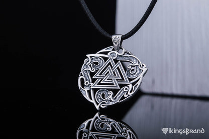 Valknut Viking Symbol Pendant with Ornament Sterling Silver Norse Jewelry