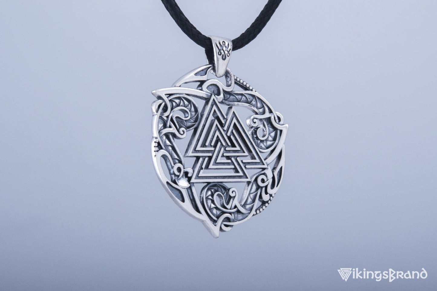 Valknut Viking Symbol Pendant with Ornament Sterling Silver Norse Jewelry