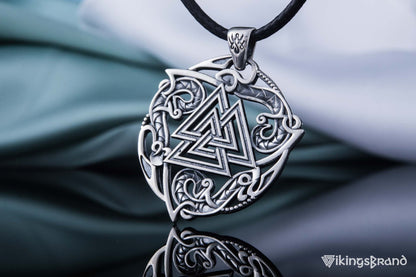 Valknut Viking Symbol Pendant with Ornament Sterling Silver Norse Jewelry