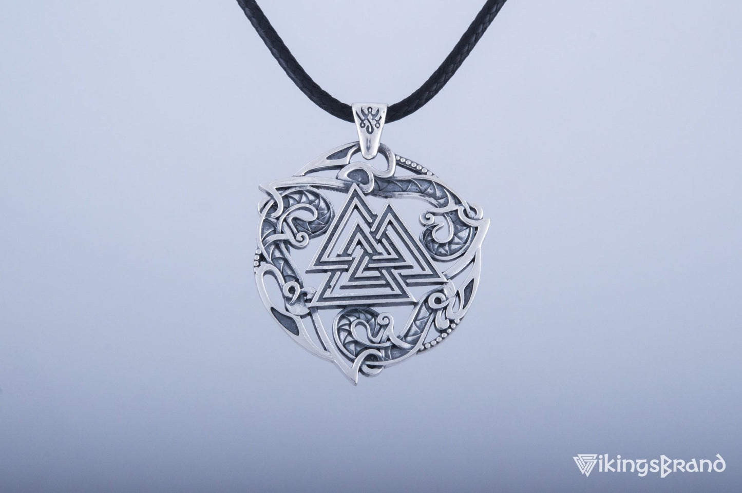 Valknut Viking Symbol Pendant with Ornament Sterling Silver Norse Jewelry