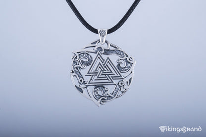 Valknut Viking Symbol Pendant with Ornament Sterling Silver Norse Jewelry