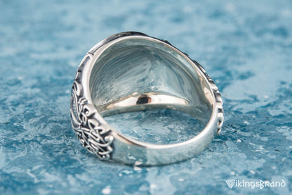 Valknut Viking Symbol Ring with Viking Style Ornament Sterling Silver Jewelry