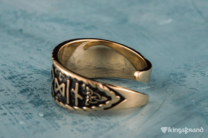 Valknut Viking Symbol With HAIL ODIN Runes Bronze Pagan Ring