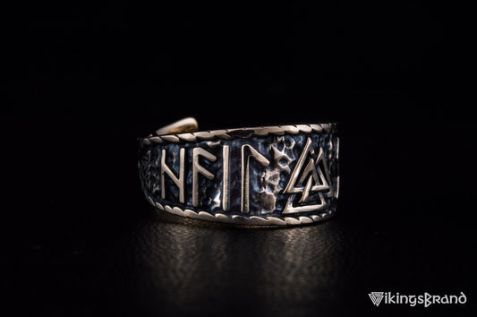 Valknut Viking Symbol With HAIL ODIN Runes Bronze Pagan Ring