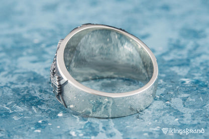 Valknut Viking Symbol with Raven Style Sterling Silver Norse Ring