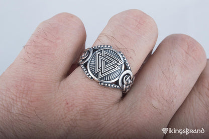 Valknut Viking Symbol with Viking Ornament Sterling Silver Handmade Jewelry