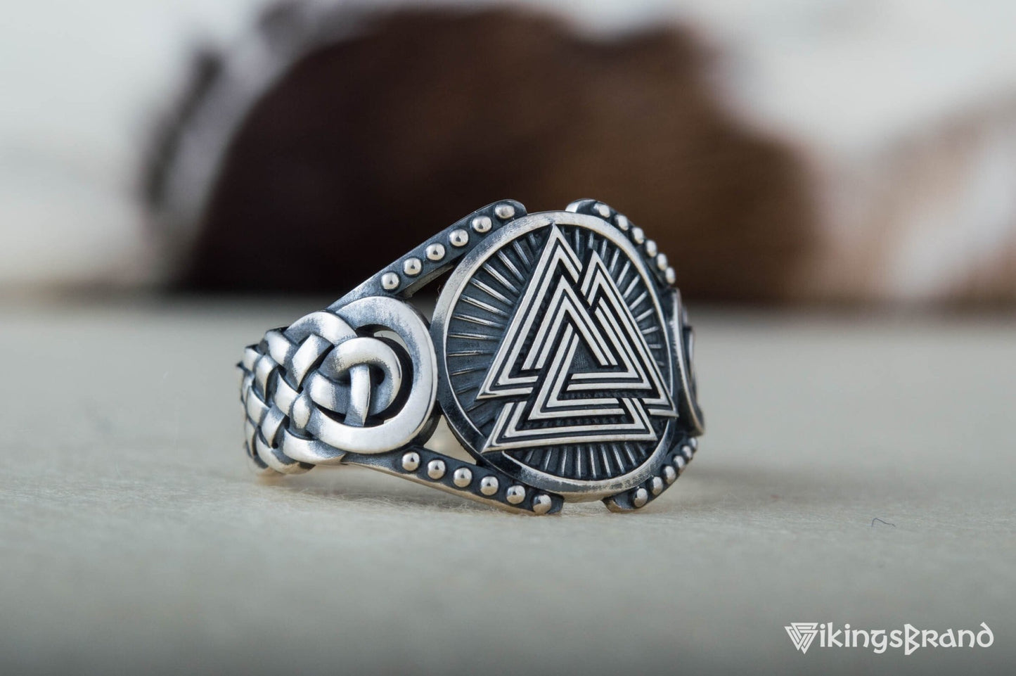 Valknut Viking Symbol with Viking Ornament Sterling Silver Handmade Jewelry