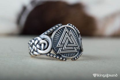Valknut Viking Symbol with Viking Ornament Sterling Silver Handmade Jewelry