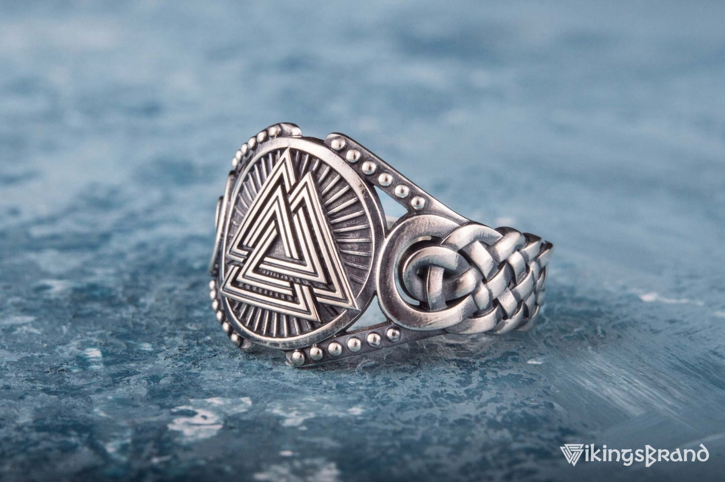 Valknut Viking Symbol with Viking Ornament Sterling Silver Handmade Jewelry