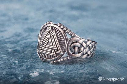 Valknut Viking Symbol with Viking Ornament Sterling Silver Handmade Jewelry
