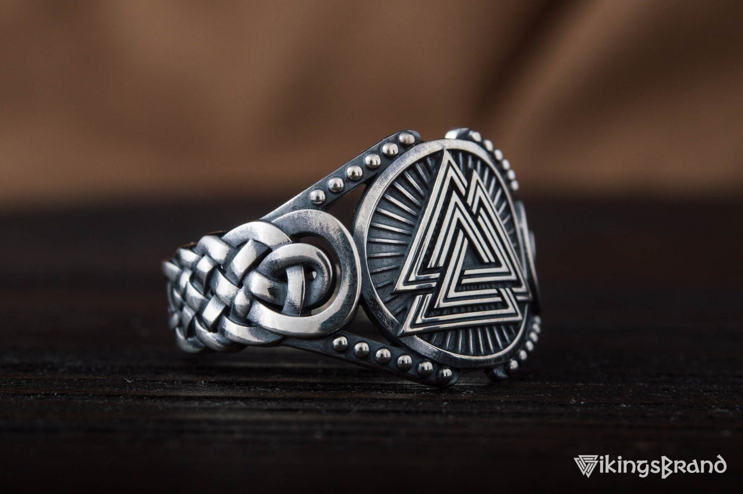 Valknut Viking Symbol with Viking Ornament Sterling Silver Handmade Jewelry