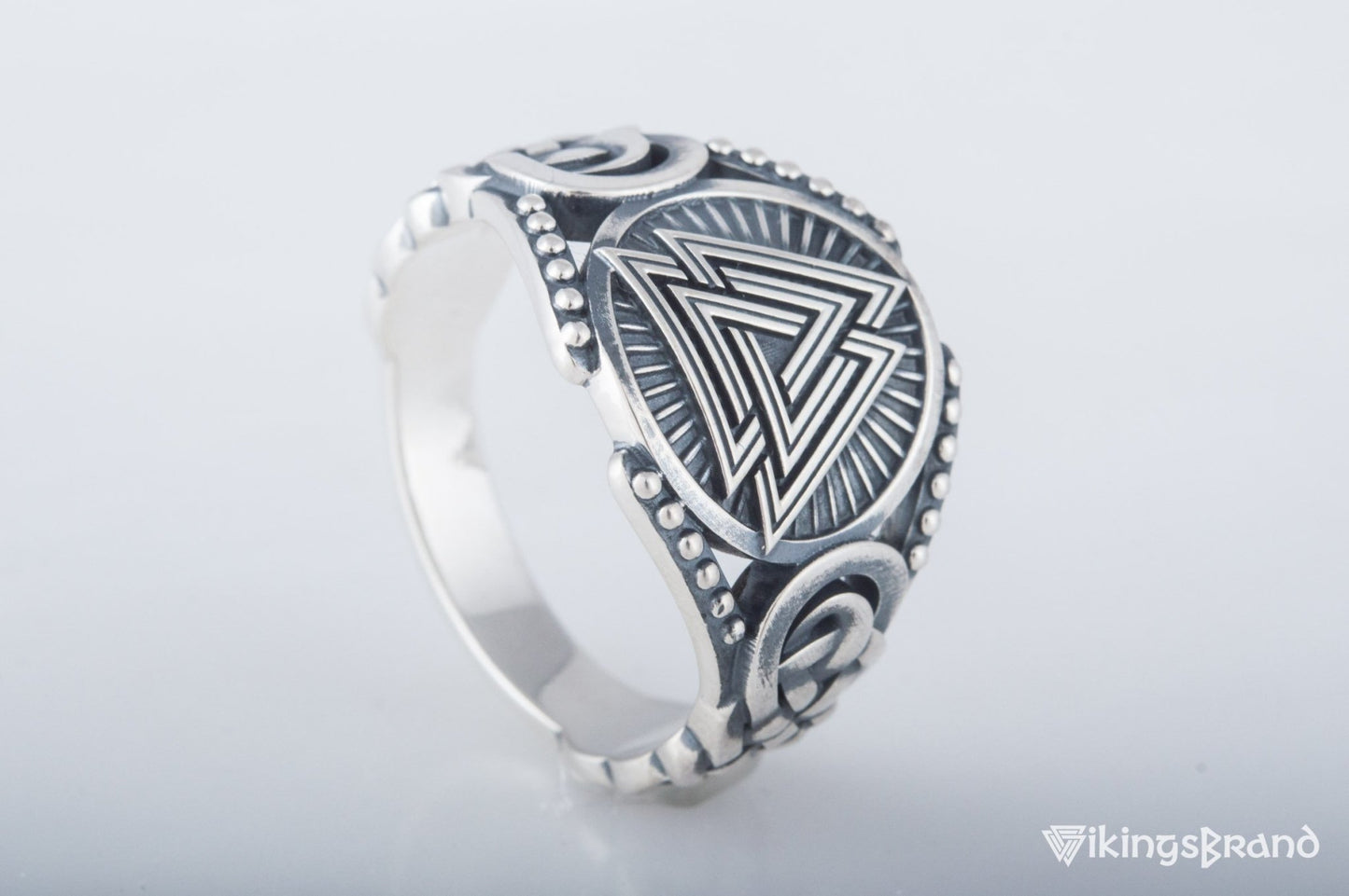 Valknut Viking Symbol with Viking Ornament Sterling Silver Handmade Jewelry