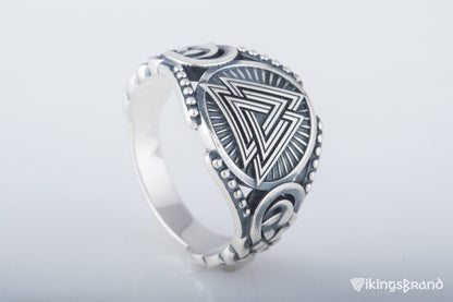 Valknut Viking Symbol with Viking Ornament Sterling Silver Handmade Jewelry
