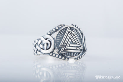 Valknut Viking Symbol with Viking Ornament Sterling Silver Handmade Jewelry