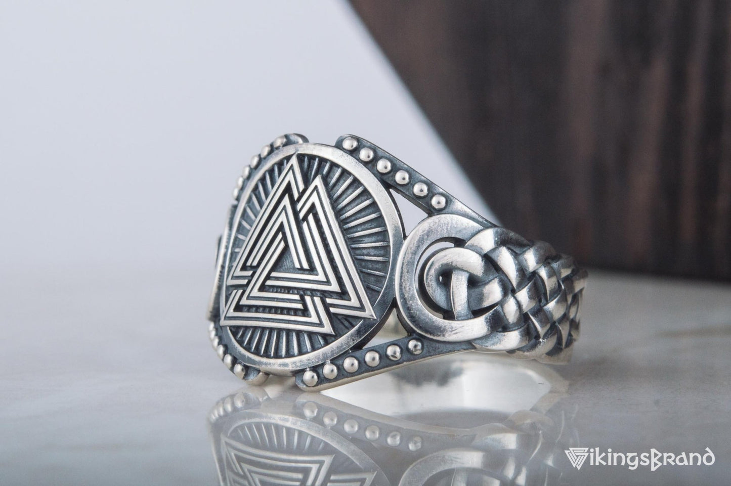 Valknut Viking Symbol with Viking Ornament Sterling Silver Handmade Jewelry