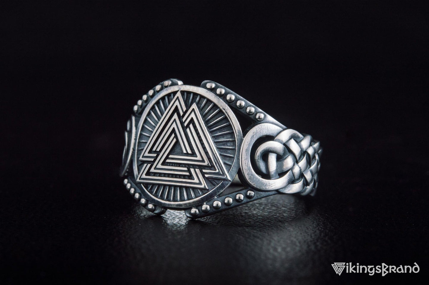 Valknut Viking Symbol with Viking Ornament Sterling Silver Handmade Jewelry