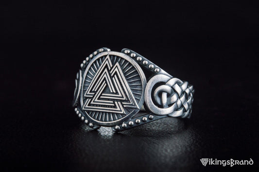 Valknut Viking Symbol with Viking Ornament Sterling Silver Handmade Jewelry
