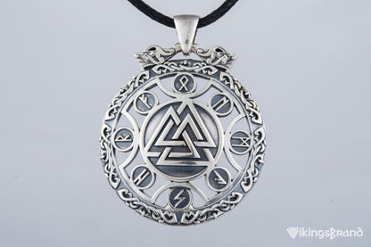 Valknut Vikings Symbol Pendant with Viking Runes Ornament Sterling Silver Jewelry