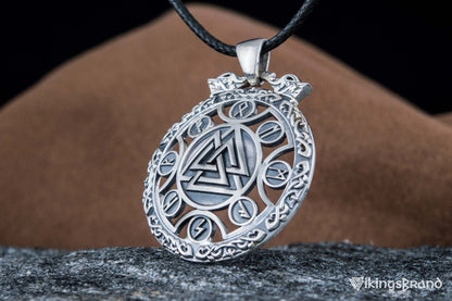 Valknut Vikings Symbol Pendant with Viking Runes Ornament Sterling Silver Jewelry