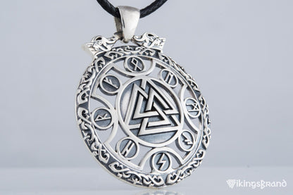 Valknut Vikings Symbol Pendant with Viking Runes Ornament Sterling Silver Jewelry