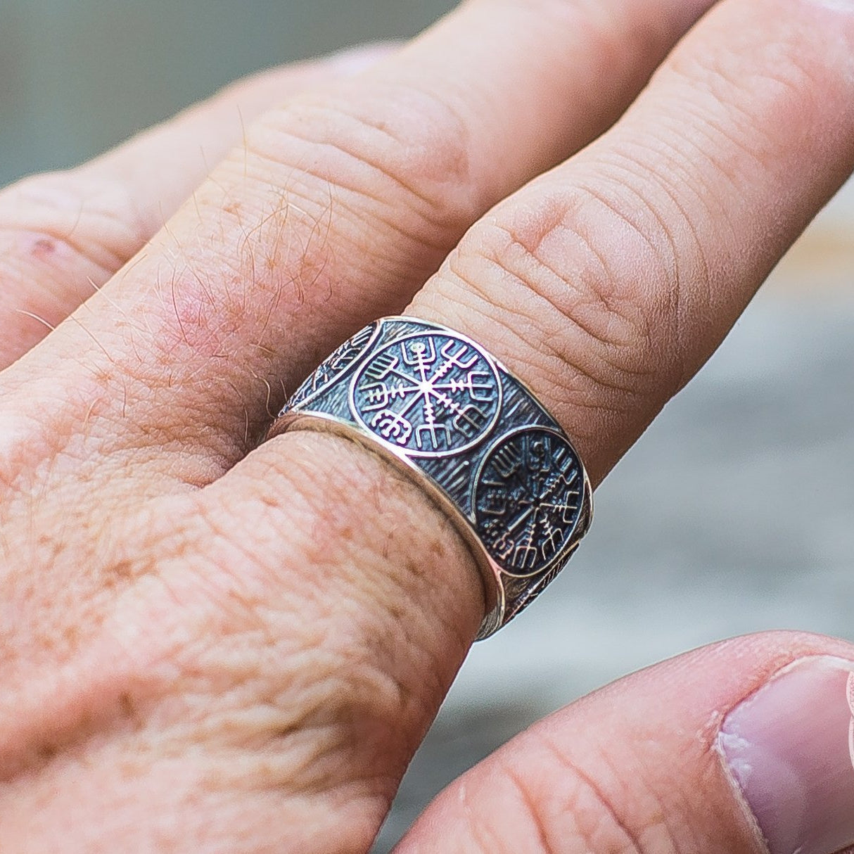 Vegvisir Runic 925 Sterling Silver Norse Ring - VikingsBrand