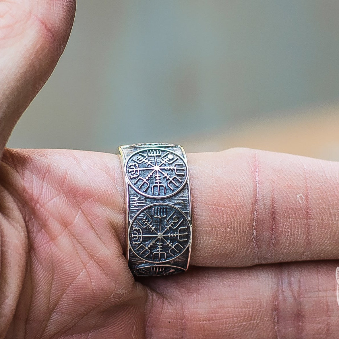 Vegvisir Runic 925 Sterling Silver Norse Ring - VikingsBrand