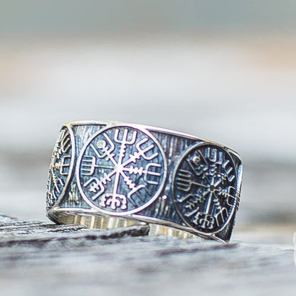 Vegvisir Runic 925 Sterling Silver Norse Ring - VikingsBrand