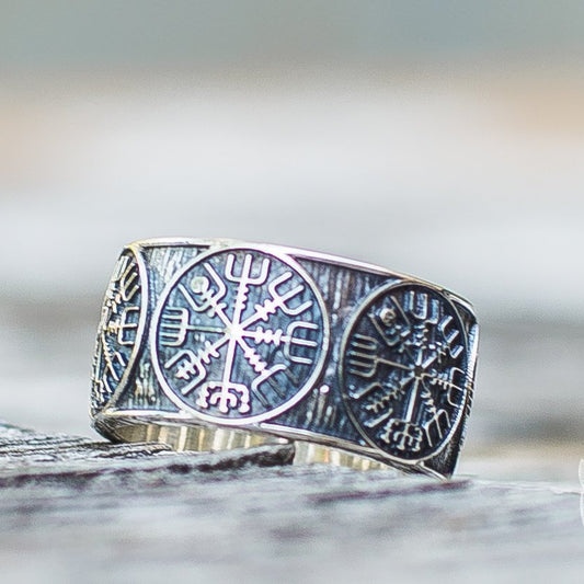 Vegvisir Runic 925 Sterling Silver Norse Ring - VikingsBrand