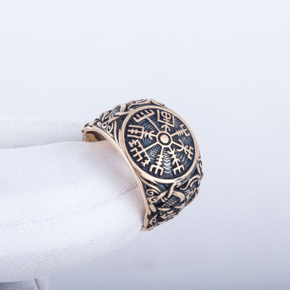 Vegvisir Symbol with Mammen Style Handcrafted Bronze Viking Ring