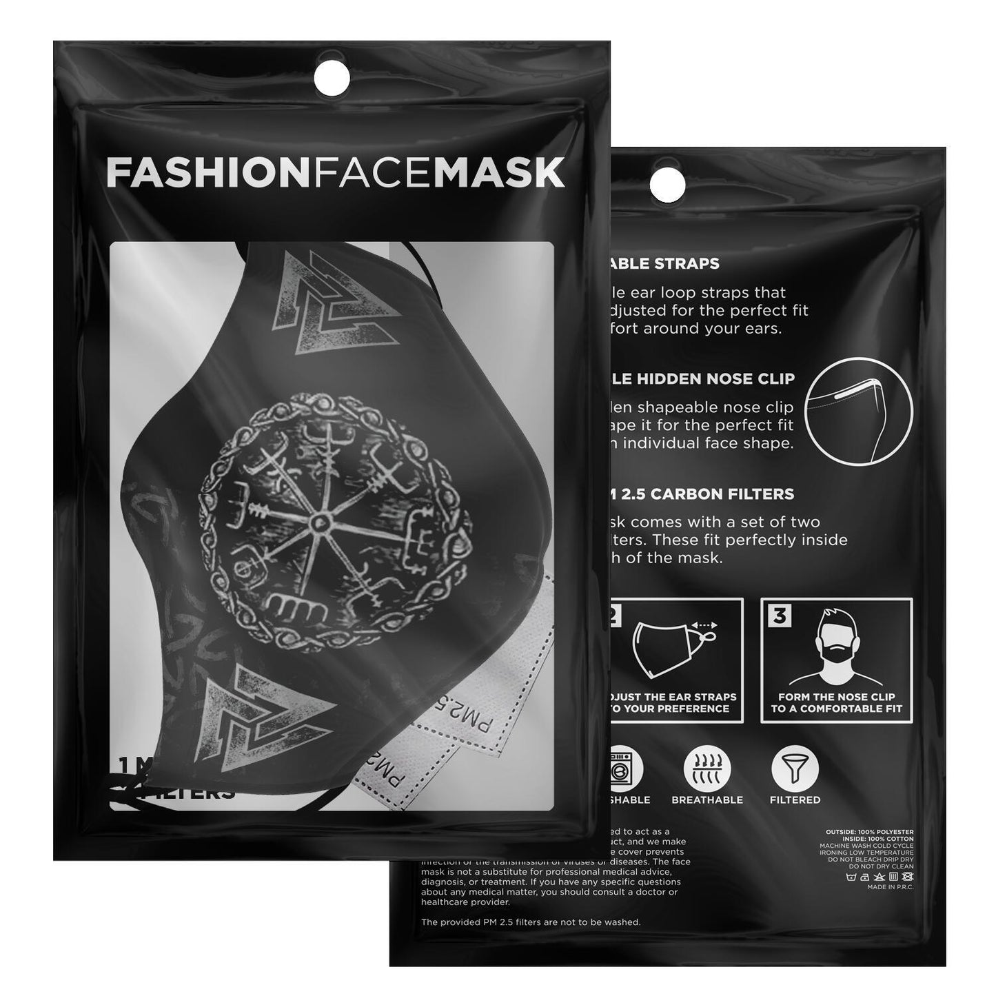 Vegvisir & Valknut Viking Face Mask Cover