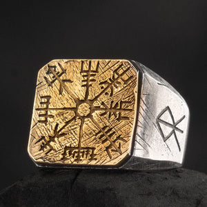 Wikingerring mit Vegvísir-Kompass, 925er Sterlingsilber