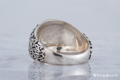 Vegvisir Viking Symbol Ring with Scandinavian Style Ornament Sterling Silver Jewelry