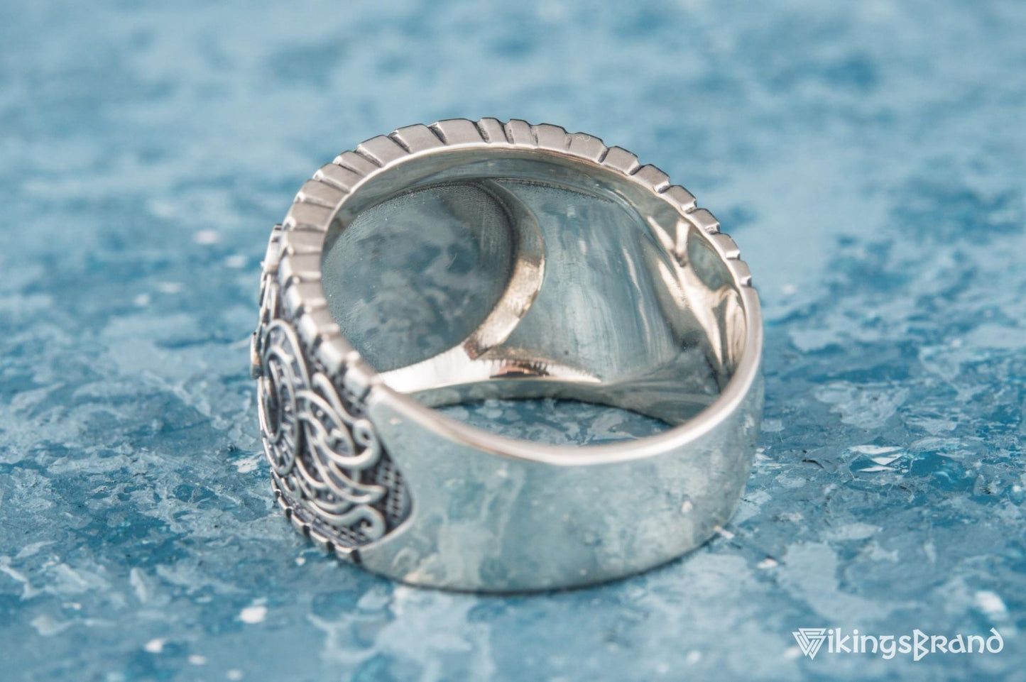 Vegvisir Viking Symbol Ring with Viking Style Ornament Sterling Silver Jewelry