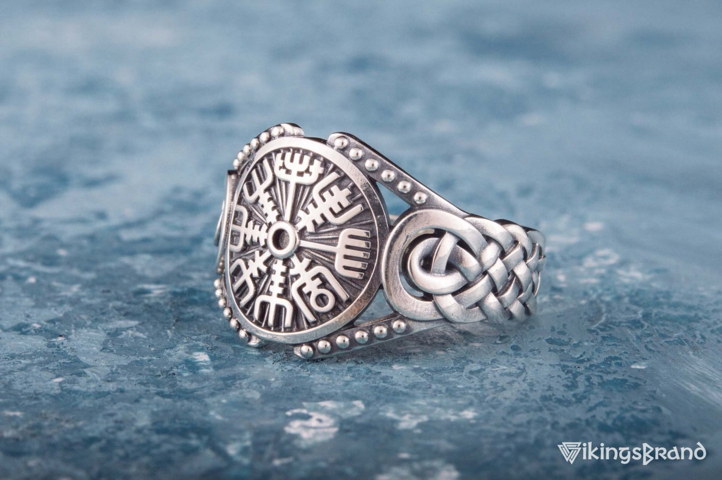 Vegvisir Viking Symbol with Viking Ornament Sterling Silver Handmade Jewelry