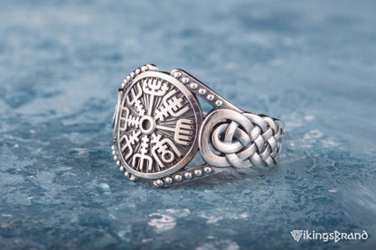Vegvisir Viking Symbol with Viking Ornament Sterling Silver Handmade Jewelry