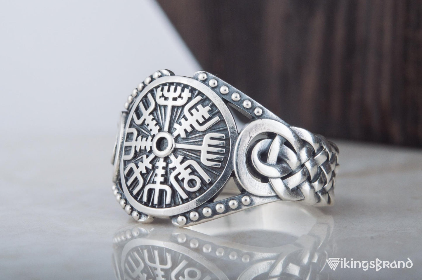 Vegvisir Viking Symbol with Viking Ornament Sterling Silver Handmade Jewelry