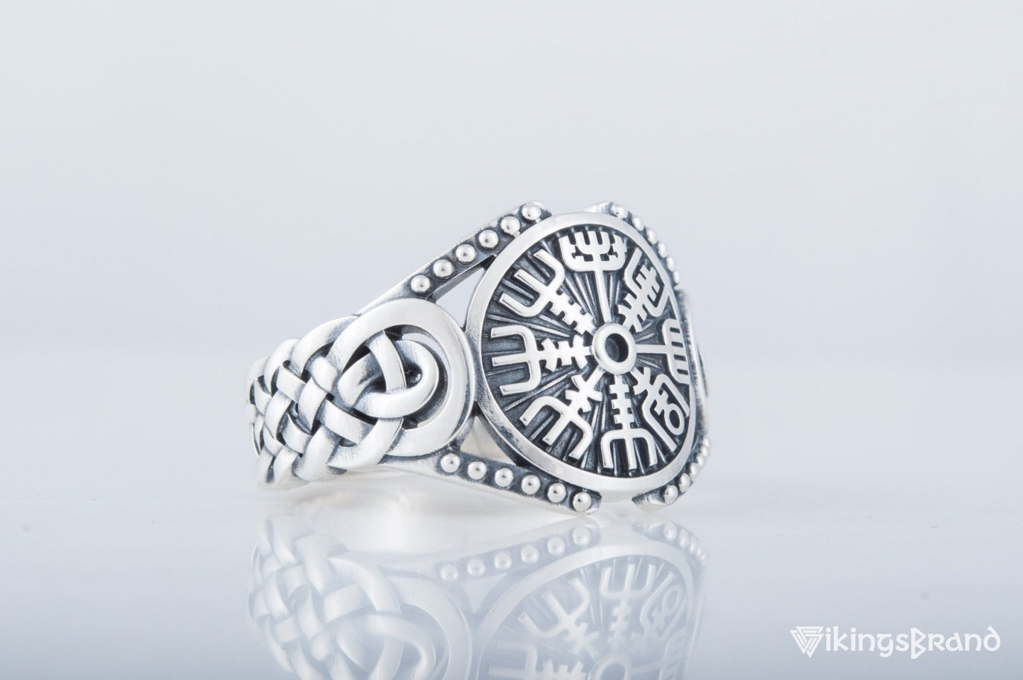 Vegvisir Viking Symbol with Viking Ornament Sterling Silver Handmade Jewelry