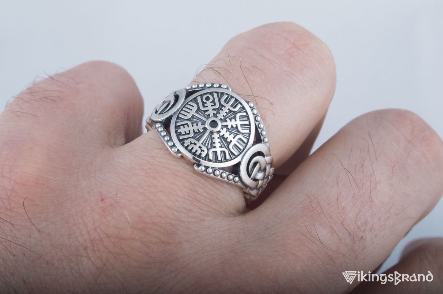 Vegvisir Viking Symbol with Viking Ornament Sterling Silver Handmade Jewelry