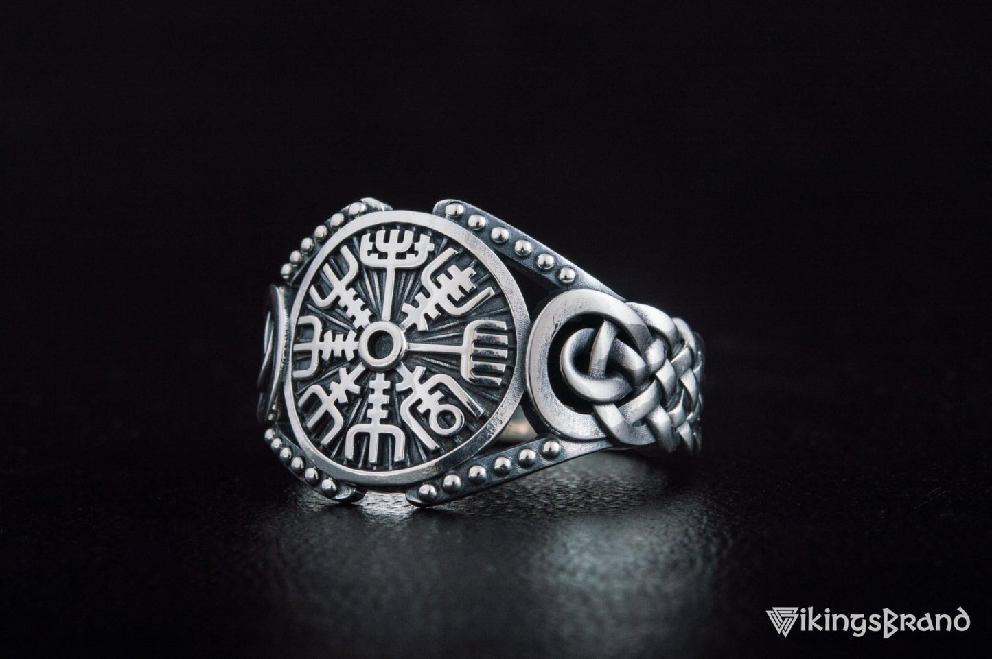Vegvisir Viking Symbol with Viking Ornament Sterling Silver Handmade Jewelry