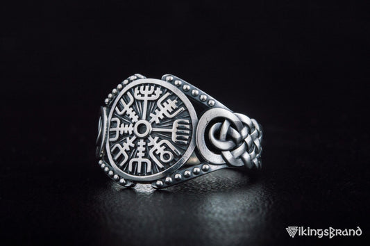 Vegvisir Viking Symbol with Viking Ornament Sterling Silver Handmade Jewelry