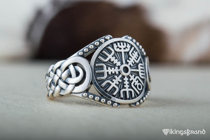 Vegvisir Viking Symbol with Viking Ornament Sterling Silver Handmade Jewelry