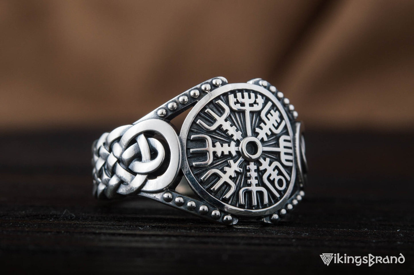 Vegvisir Viking Symbol with Viking Ornament Sterling Silver Handmade Jewelry