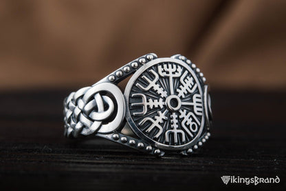 Vegvisir Viking Symbol with Viking Ornament Sterling Silver Handmade Jewelry